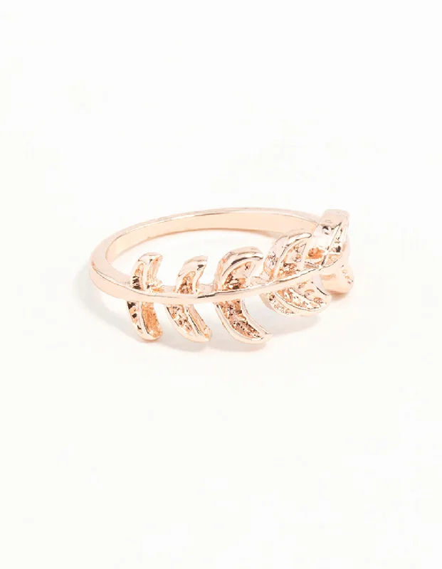 Designer Fashion Rings-Rose Gold Leaf Band Ring