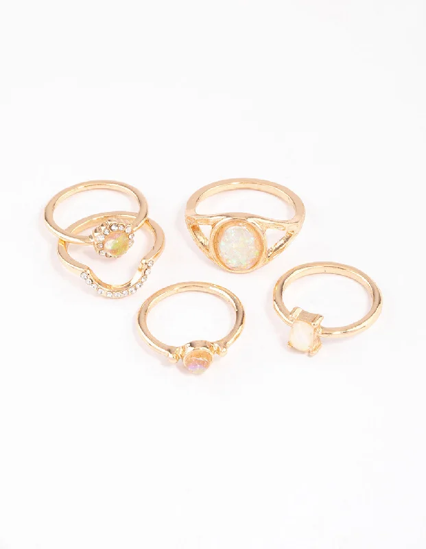 Customizable Wedding Bands-Gold Pretty Opal Ring Pack