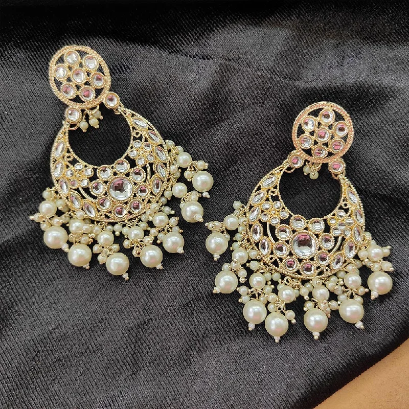 Elegant Wedding Earrings-Darshana Jewels Gold Plated Kundan Stone And Beads Dangler Earrings