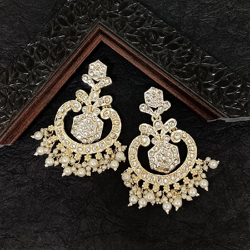 Floral Earrings for Women-Darshana Jewels Gold Plated Kundan Stone Dangler Earrings