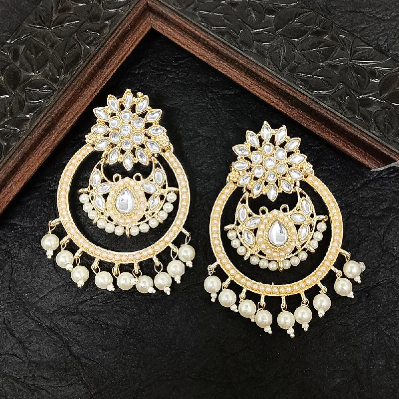 Custom Birthstone Earrings-Darshana Jewels Gold Plated Kundan Stone Dangler Earrings