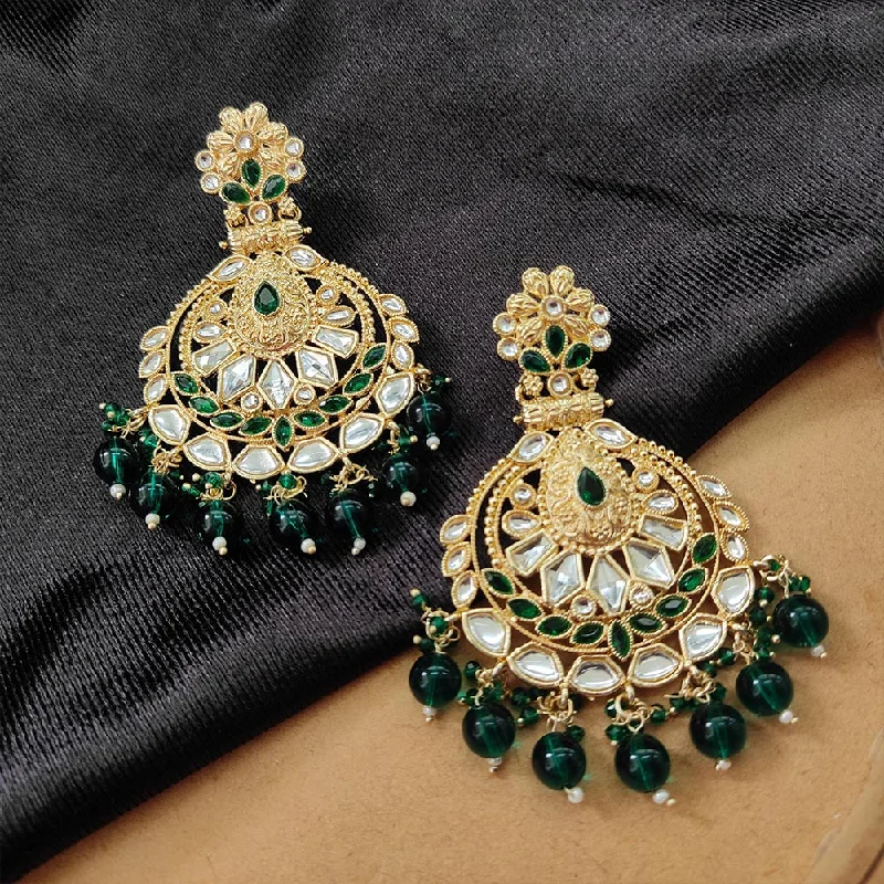 Handcrafted Earrings-Darshana Jewels Gold Plated Kundan Stone And Beads Dangler Earrings