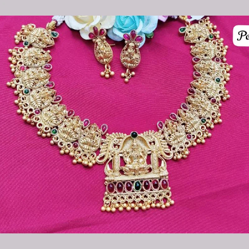 Black Crystal Necklaces-Pooja Bagles Gold Plated Temple Necklace Set