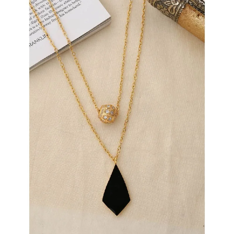 Silver Pendant Necklaces-Zurooh Double Layer Gold Plated Necklace with Black Enamel