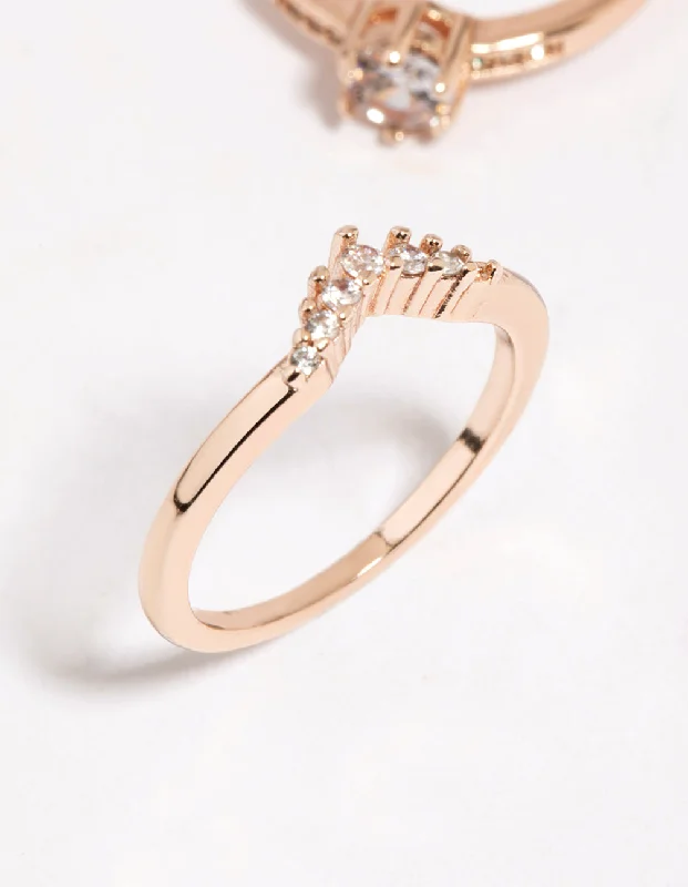 Custom Engagement Rings with Sapphire-Rose Gold Plated Cubic Zirconia Engagement Style Ring Set