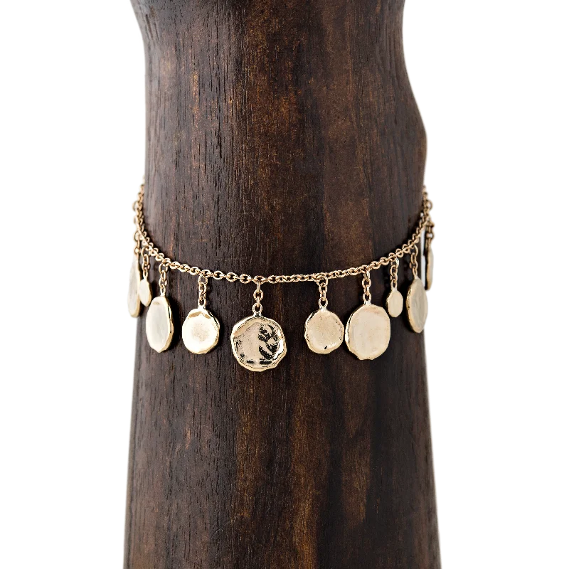 Stylish Bead Bracelets-HAMMERED DISC CHAIN BRACELET