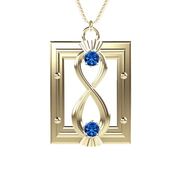 Unique Personalized Necklaces-CELTIC INFINITY THISTLE LONG SQUARE SAPPHIRE NECKLACE