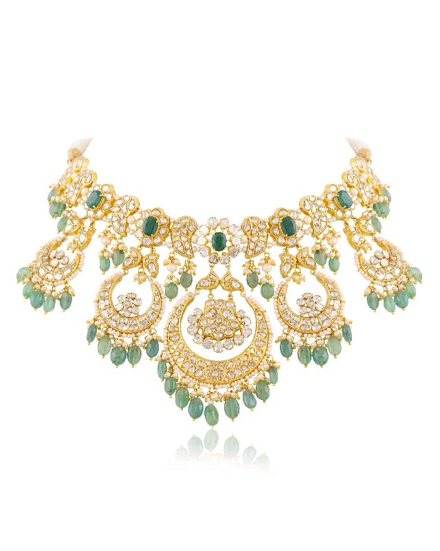 Green Gemstone Necklaces-Aarini Polki Necklace