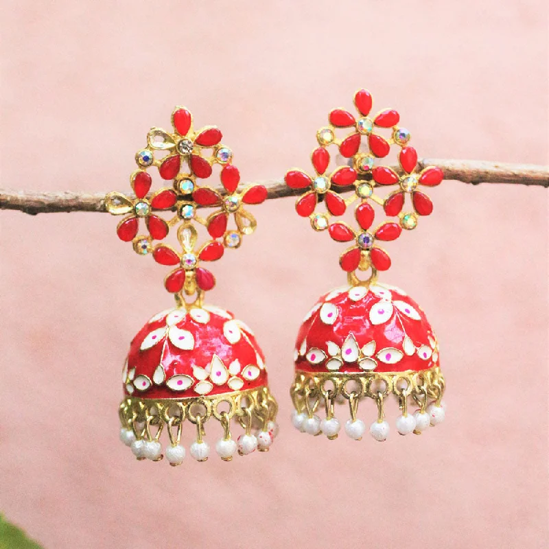 Gold-Plated Earrings for Women-H K Fashion Gold Plated Crystal Stone Meenakari Jhumki Earrings