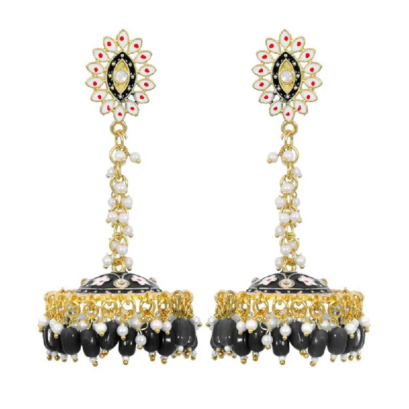 Wedding Party Earrings-House Of Ree Stylish Partywear Black Meenakari Jhumki Earrings for Womens | Women | Girls ER121