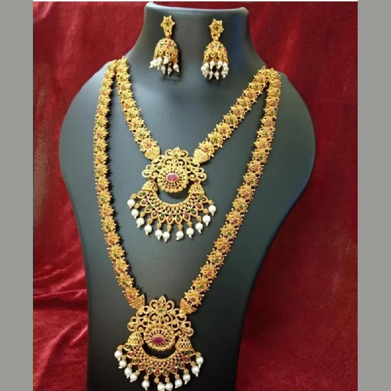 Chunky Gold Necklaces-Manisha Jewellery Gold Plated Double Necklace Set