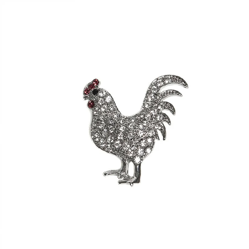 Minimalist Silver Brooch-Sparkly Diamante Rooster Brooch