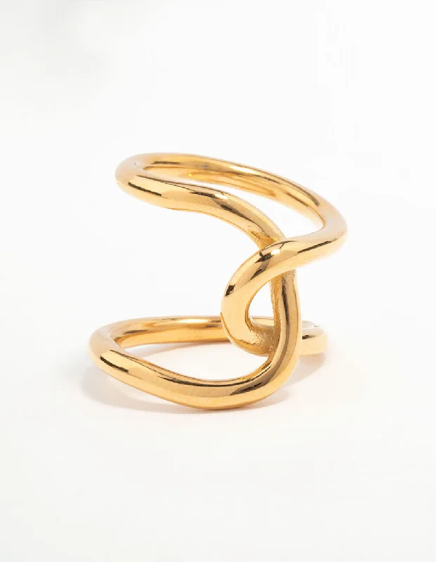 Designer Fashion Rings-Waterproof Gold Plated Stainless Steel Knotted Wrap Ring