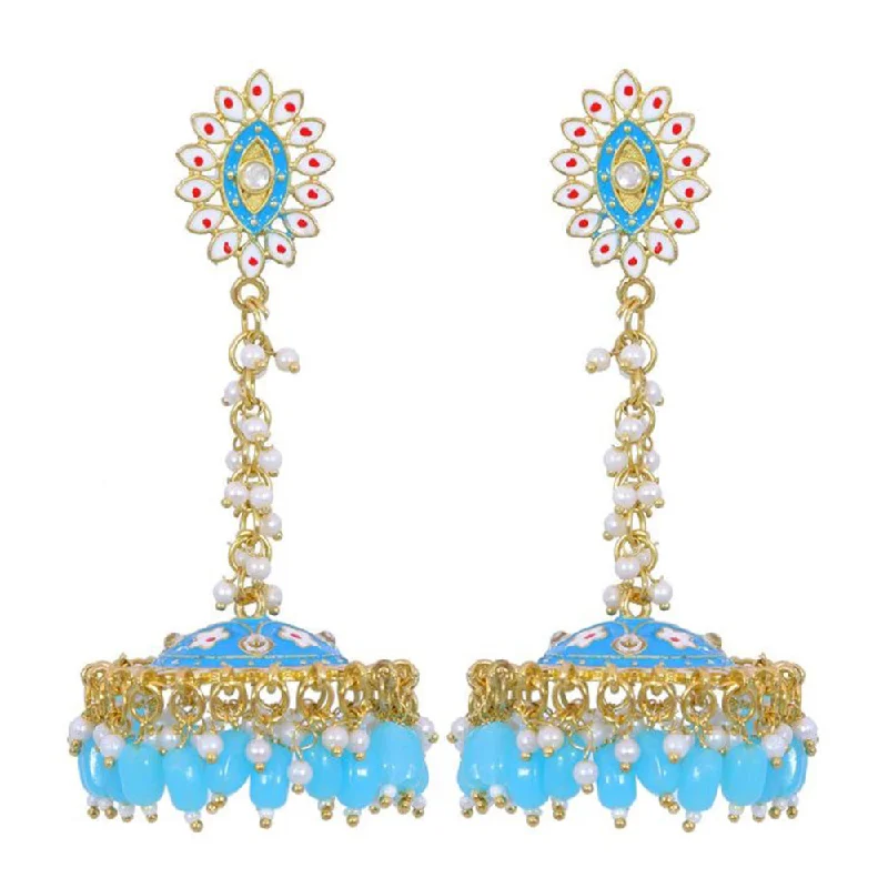 Unique Gold Earrings-House Of Ree Stylish Partywear Sky Blue Meenakari Jhumki Earrings for Womens | Women | Girls ER119