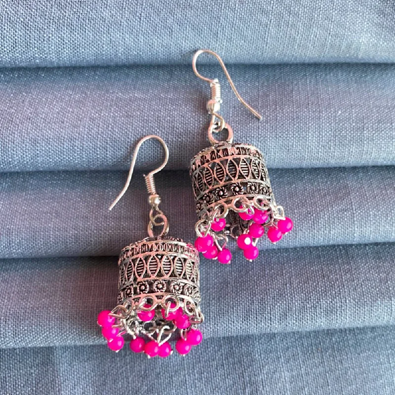 Cute Flower Earrings-Darshana Jewels Silver Plated Meenakari Jhumki Earrings