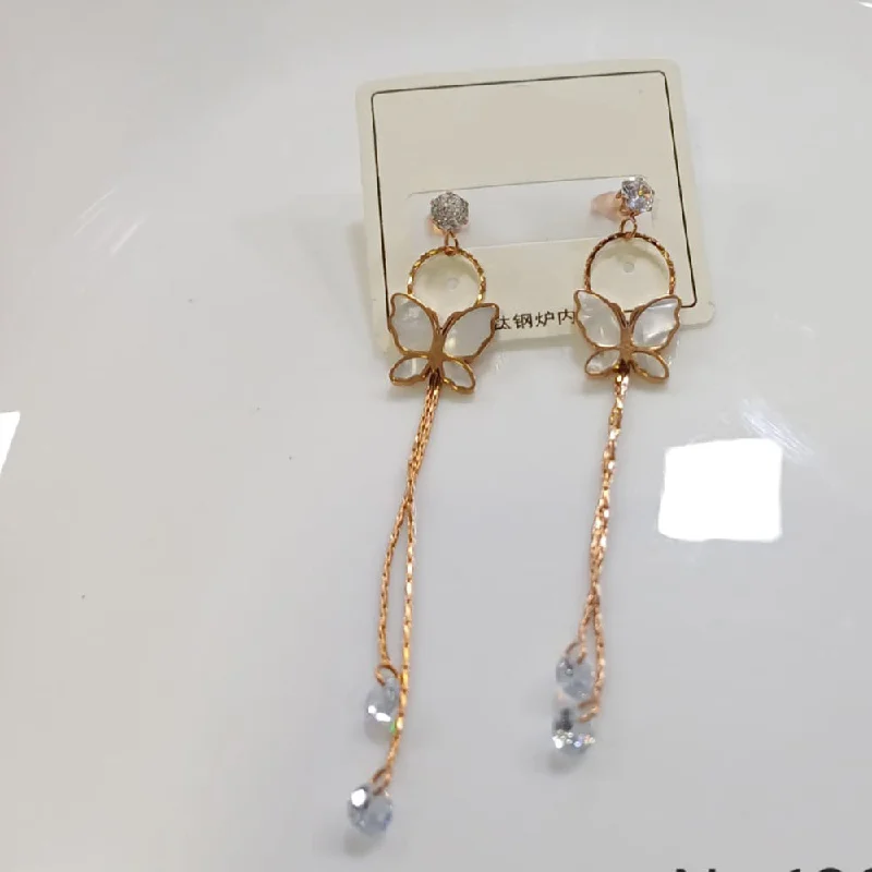 Cute Flower Earrings-Tarohi Jewels Gold Plated Austrian Stone Fancy Dangler Earrings