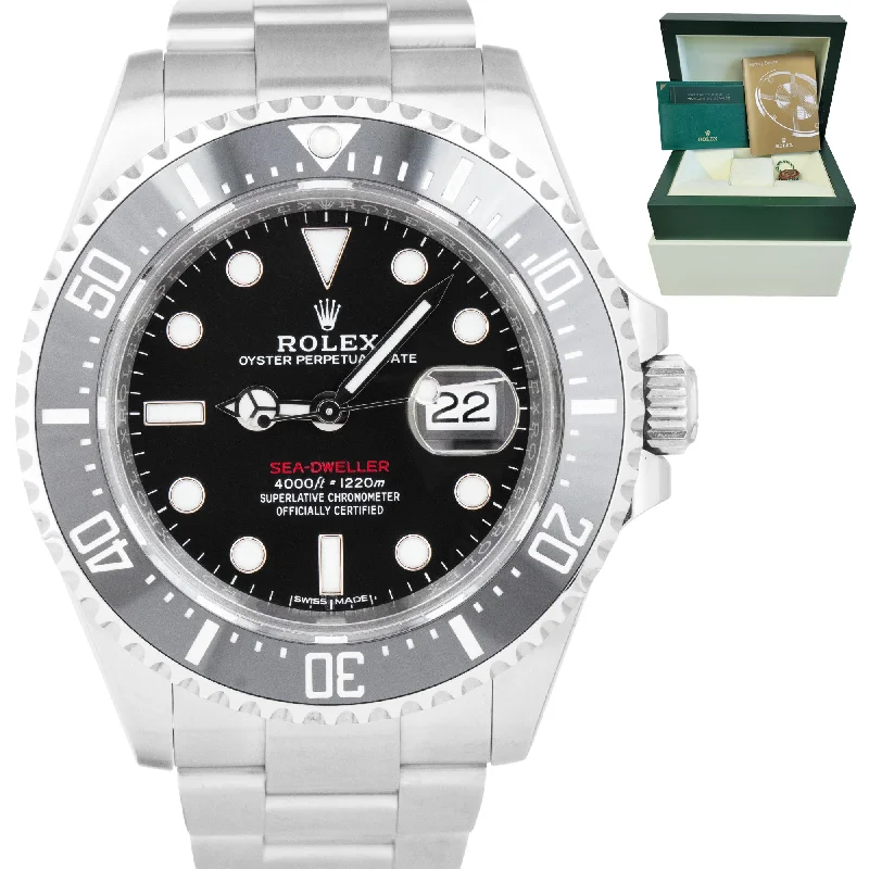 Waterproof Outdoor Watches-Rolex Red Sea-Dweller Black Stainless Mark I 50th-Anniversary 126600 43mm Watch