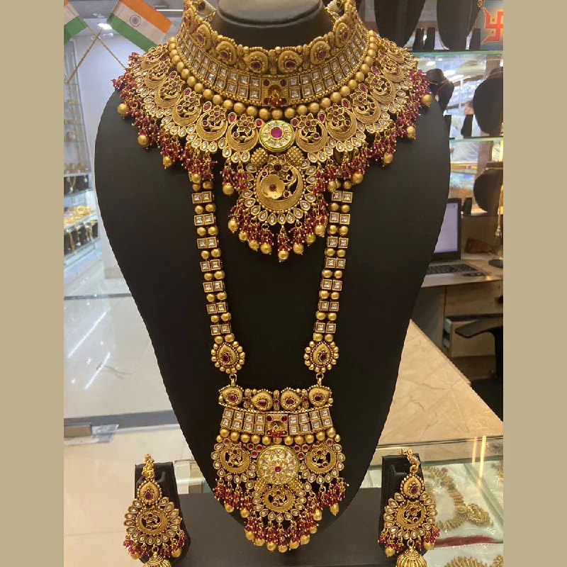 Elegant Bridal Necklaces-The Jangid Arts Gold Plated Pota Stone Double Necklace Set