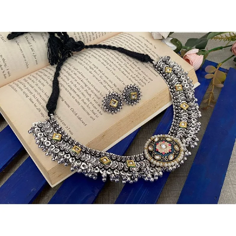 Long Silver Necklaces-Akruti Collection Oxidised Necklace Set