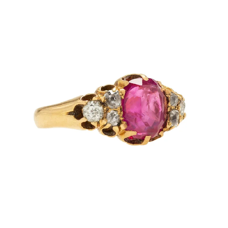 Birthstone Rings for Couples-Victorian French 18k Burmese Ruby + Diamond Ring