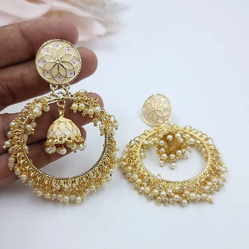 Wedding Earrings for Brides-Jcm Gold Plated Pearl And Meenakari Dangler Earrings