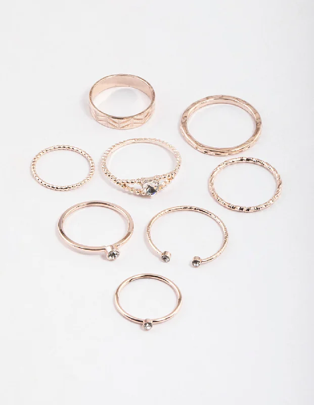 Rose Gold Wedding Rings-Rose Gold Dainty Heart Ring Pack