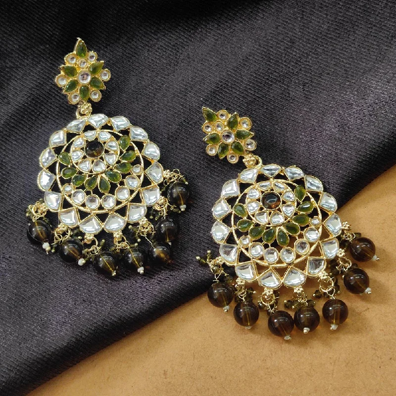 Luxury Diamond Earrings-Darshana Jewels Gold Plated Kundan Stone And Beads Dangler Earrings