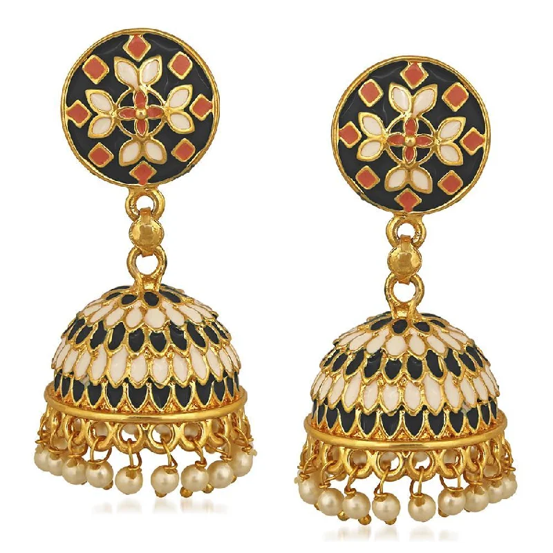 Oval Gemstone Earrings-Mahi Traditional Black Designer Enamel Artificial Pearl Jhumki/Jhumka Earrings for Women (ER1109734GBla)