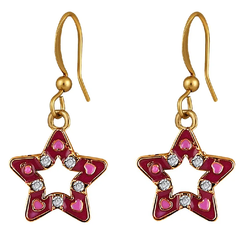 Elegant Bead Earrings-Mahi Gold Plated Pink Meenakari Work and Crystals Star Earrings for Women (ER1109848GPin)