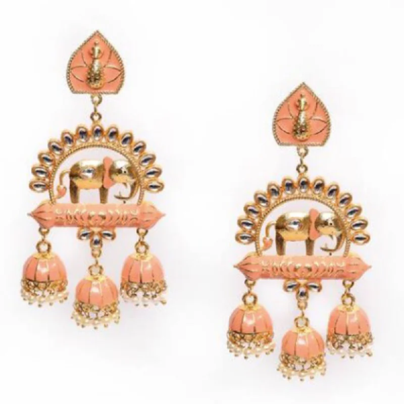 Sparkling Drop Earrings-House Of Ree Elephant Shape Orange Jhumki Drop Earrings for Womens | Women | Girls ER131