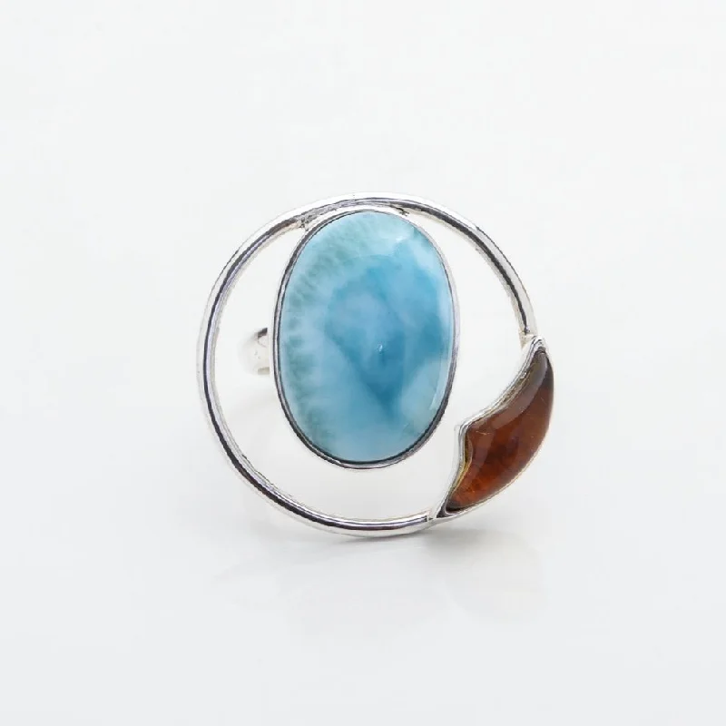 Personalized Couple’s Rings-Larimar Amber Ring Isleña