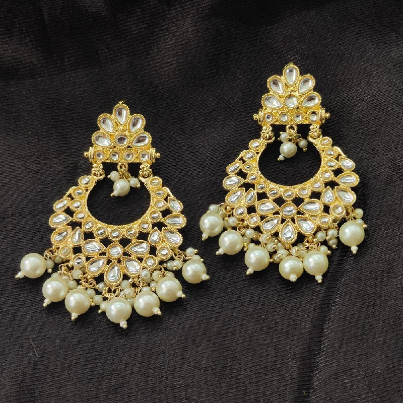 Affordable Silver Earrings-Darshana Jewels Gold Plated Kundan Stone And Beads Dangler Earrings