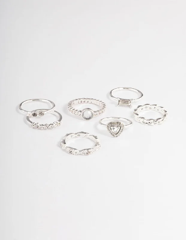 Classic Gold Wedding Rings-Silver Diamante Mixed Ring Pack