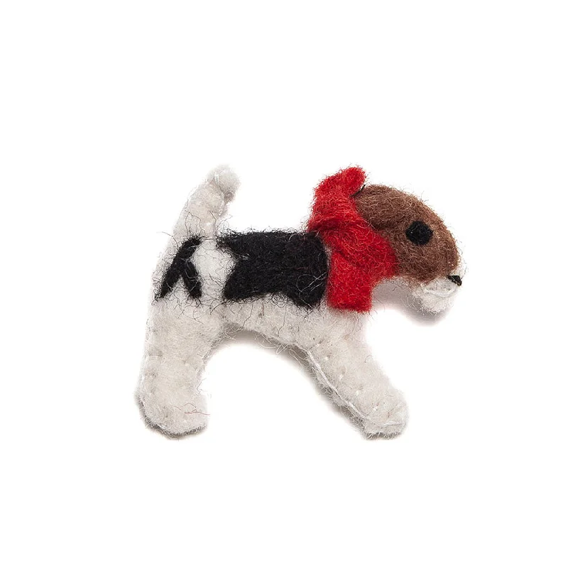 Colorful Flower Brooch-Amica Felt Fox Terrier with Red Collar Brooch