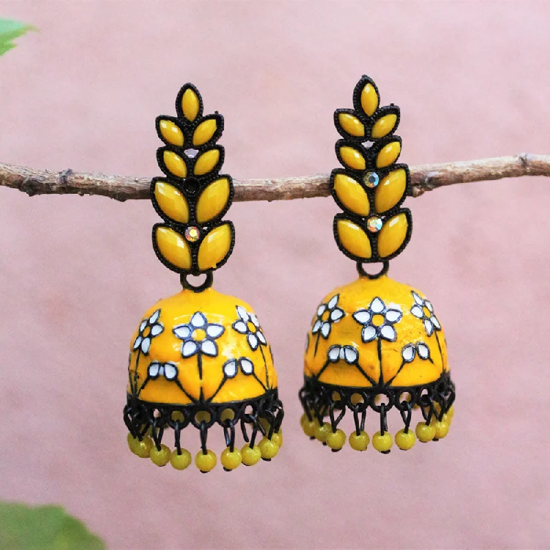 Vintage Boho Earrings-H K Fashion Black Polish Crystal Stone Meenakari Jhumki Earrings