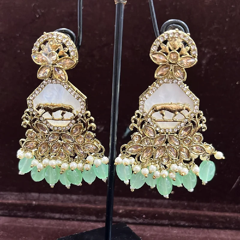 Gold Wire Earrings-Rudraksh Art Antique Gold Plated Crystal Stone And Beads Dangler Earrings (Mix Color)