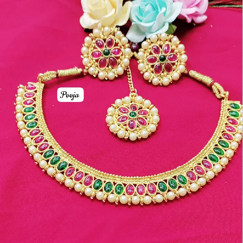 Simple Chain Necklaces-Pooja Bagles Gold Plated Necklace Set