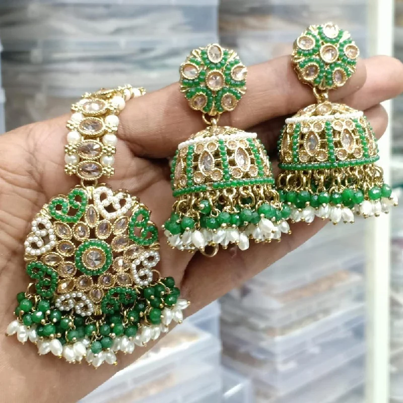 Elegant Wedding Earrings-Manisha Jewellery Gold Plated Crystal Stone And Pearls Jhumki With Maangtikka