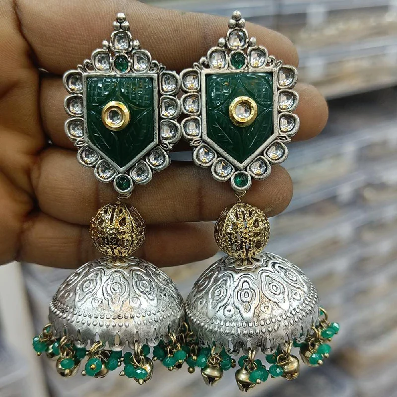 Retro Style Earrings-Rani Sati Jewels 2 Tone Kundan Stone And Pearls Jhumki Earrings