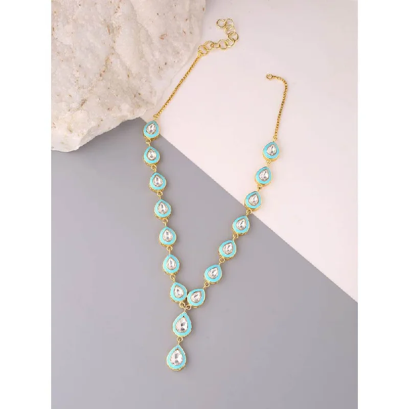 Simple Gold Bead Necklaces-Zurooh 18K Gold Plated Pear Shaped Polki Necklace with Turquoise Enamel Detail