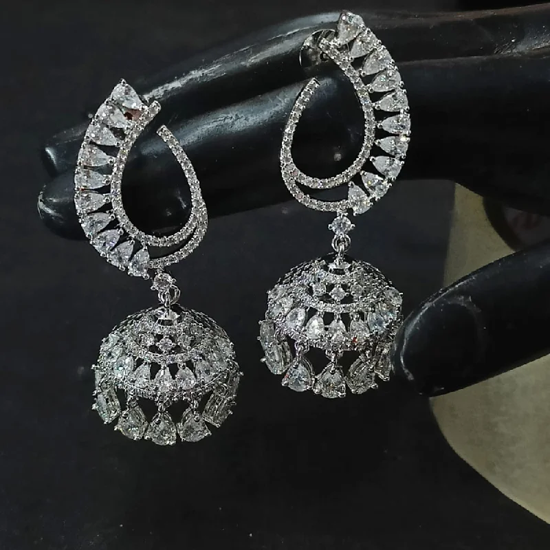 Unique Earrings for Gifts-NAFJ Silver Plated American Diamond Jhumki  Earrings