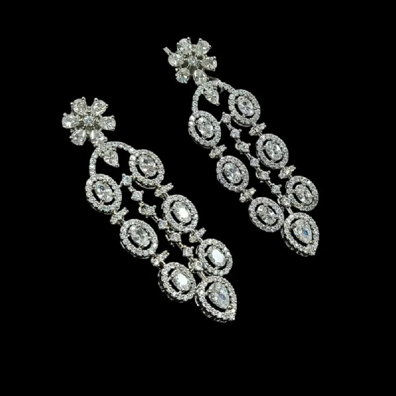 Art Deco Earrings-NAFJ Silver Plated American Diamond Dangler Earrings