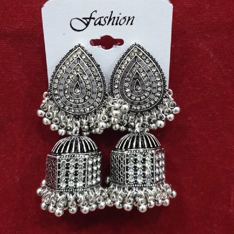 Gold-Plated Earrings for Women-Sofine Oxidised Plated Jhumki Earrings