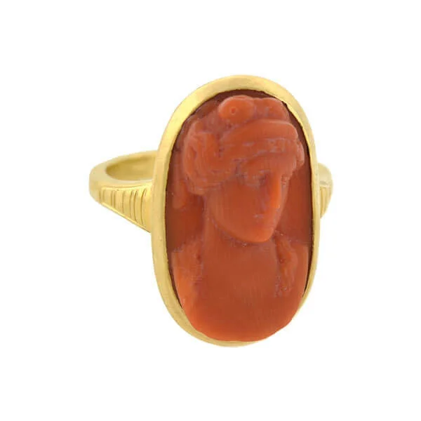 Personalized Wedding Rings-Victorian 18kt Carved Natural Coral Cameo Ring