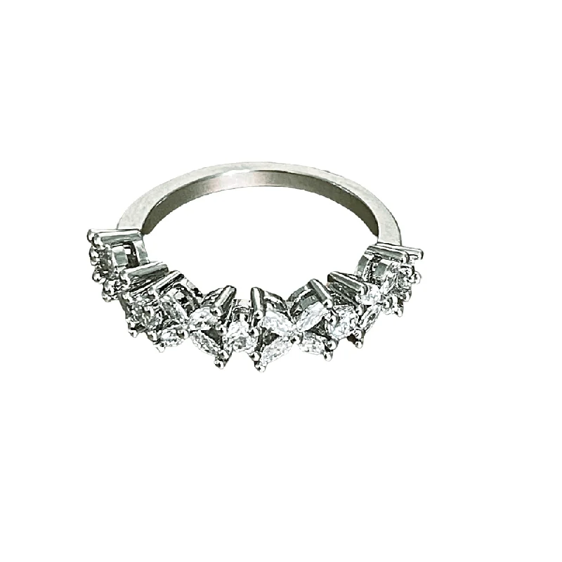 Wedding Rings with Diamonds-XO Ring with Round and Marquise Cut Cubic Zirconia