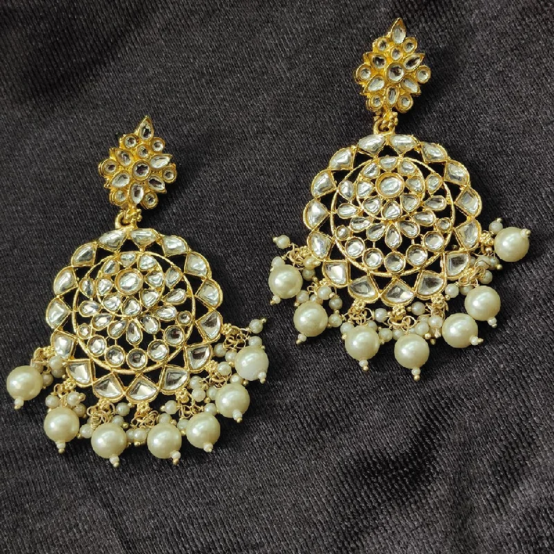 Modern Geometric Earrings-Darshana Jewels Gold Plated Kundan Stone And Beads Dangler Earrings