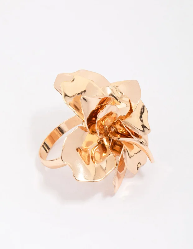 Stackable Engagement Rings-Gold Metal Flower Ring