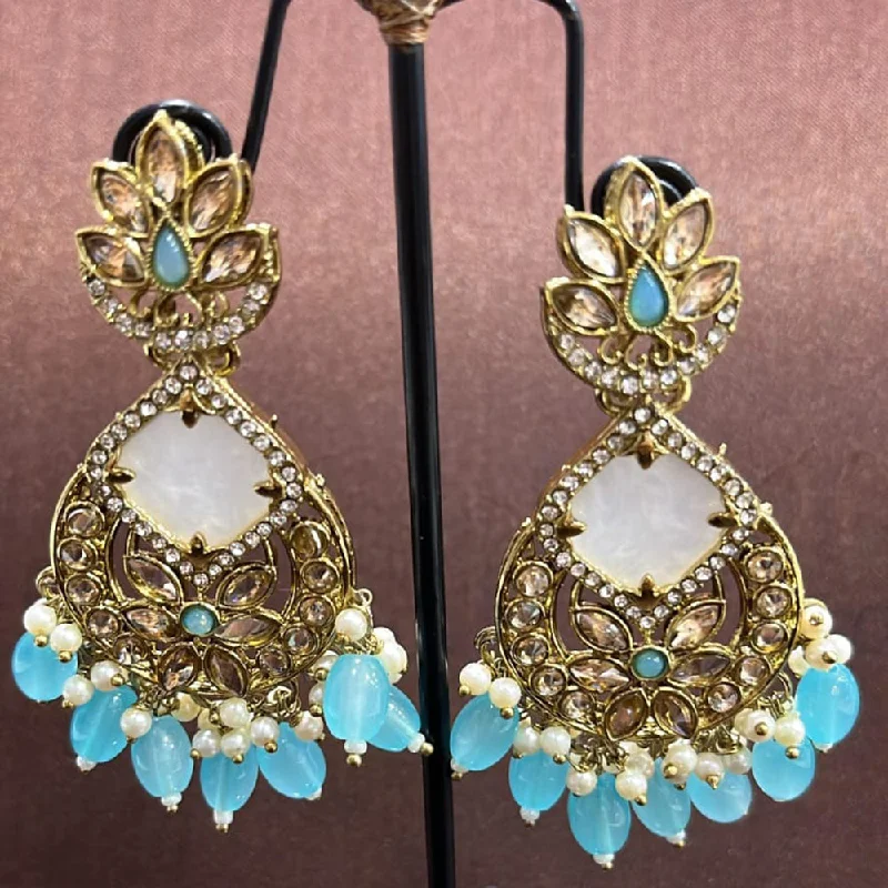 Trendy Earrings for Teens-Rudraksh Art Antique Gold Plated Crystal Stone And Beads Dangler Earrings (Mix Color)