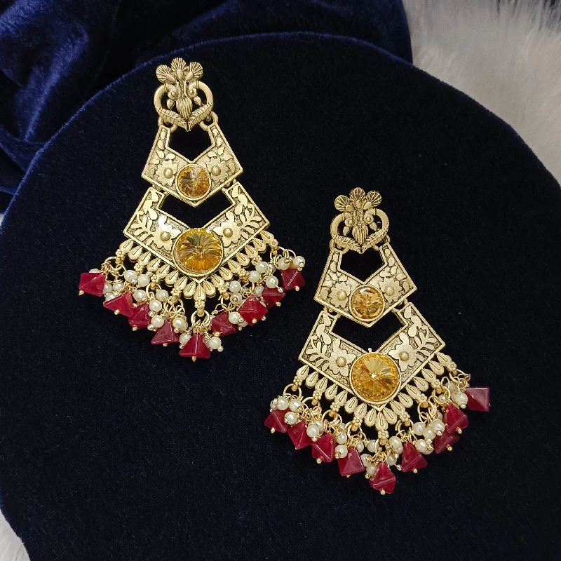 Chic Silver Dangle Earrings-Darshana Jewels Crystal Stone Gold Plated Dangler Earrings