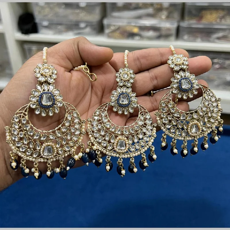 Funky Resin Earrings-Hira Collections Gold Plated Kundan Stone And Pearls Dangler Earrings Maangtikka